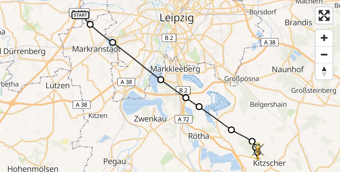 Flugroute Rettungshubschrauber Leuna - Kitzscher, 06 April 2026, 05:17