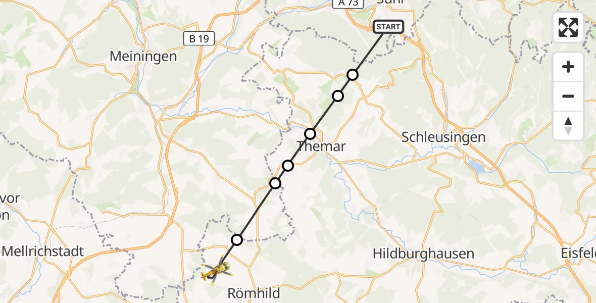 Flugroute Rettungshubschrauber Suhl - Römhild, 06 April 2026, 05:37