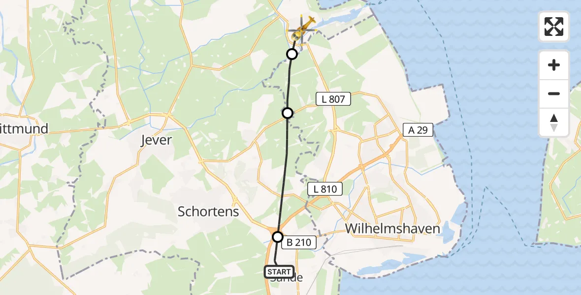 Flugroute Rettungshubschrauber Sande - Wangerland, 06 April 2026, 05:51