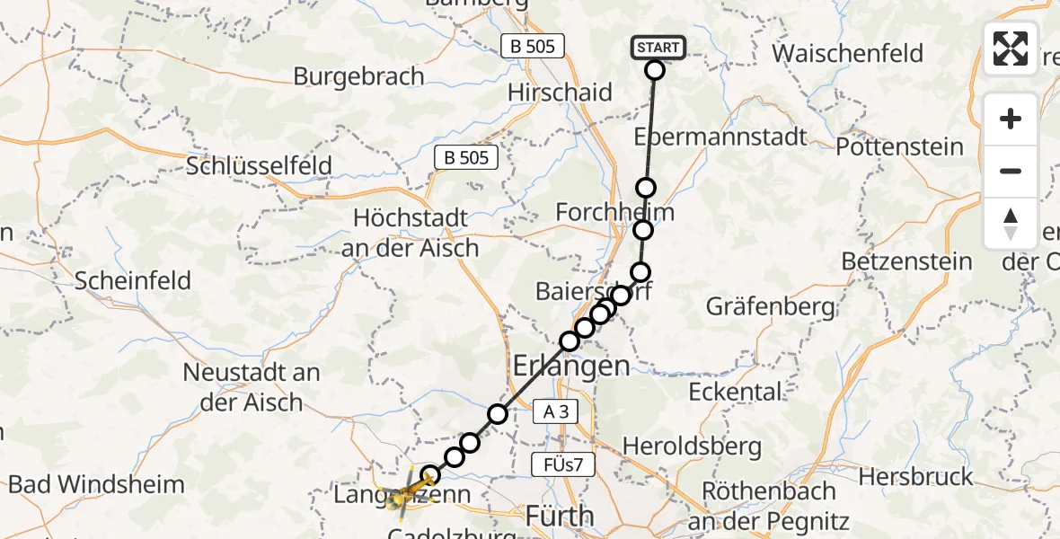 Flugroute Ambulanzhubschrauber Heiligenstadt i.OFr. - Langenzenn, 06 April 2026, 05:51