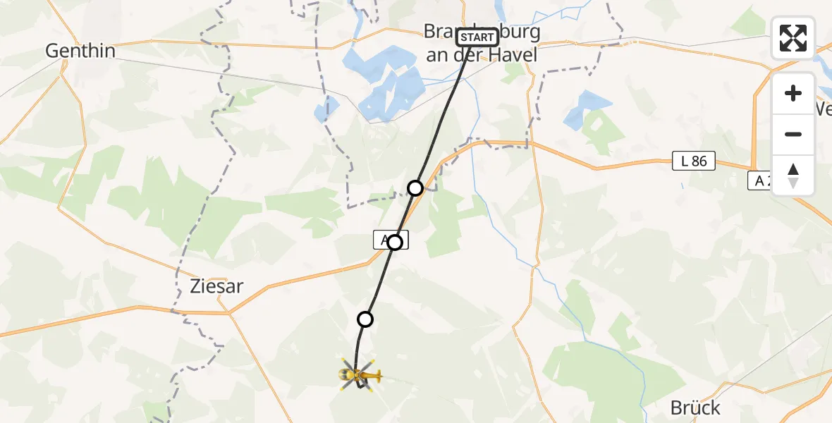 Flugroute Rettungshubschrauber Brandenburg an der Havel - Gräben, 06 April 2026, 06:00