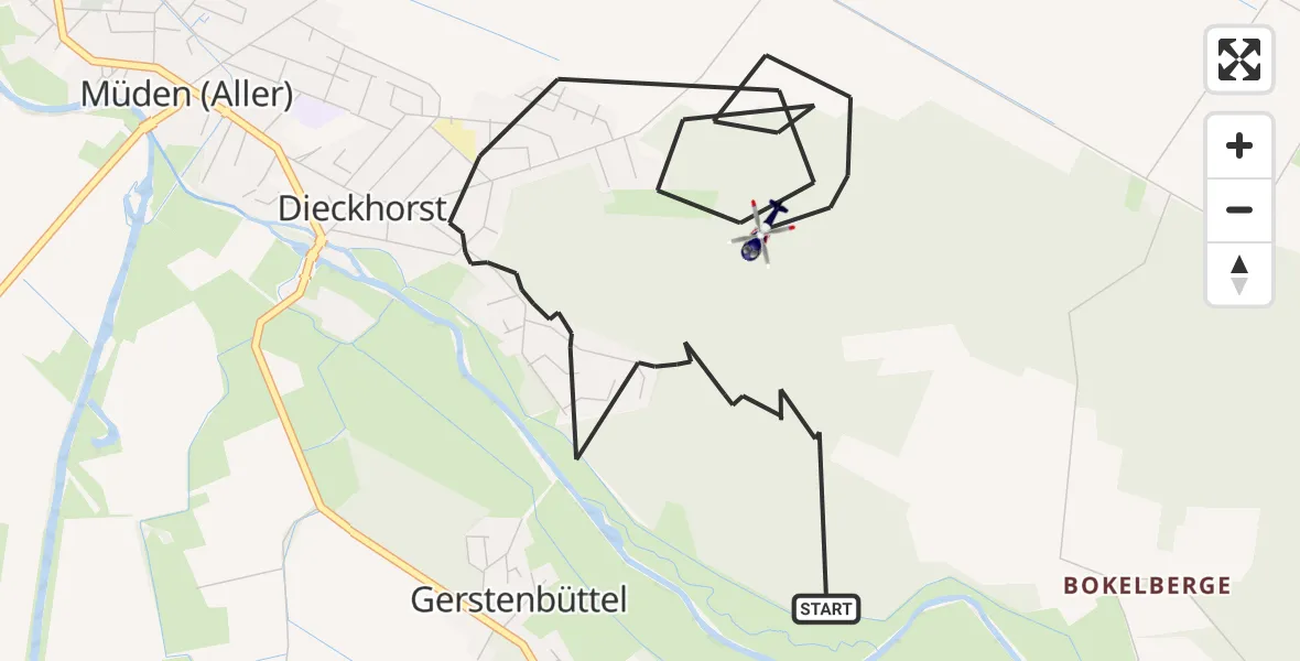 Flugroute Polizeihubschrauber Müden (Aller) - Müden (Aller), 06 April 2026, 06:16
