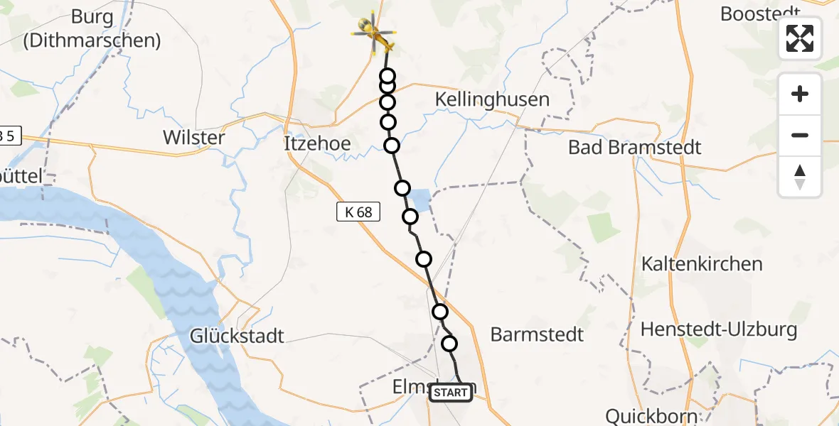Flugroute Rettungshubschrauber Elmshorn - Hohenlockstedt, 06 April 2026, 06:31