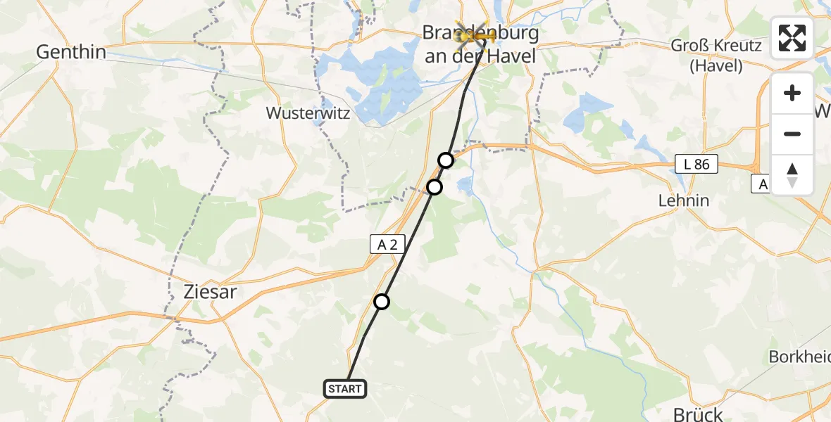 Routekaart van de vlucht: Rettungshubschrauber nach Brandenburg an der Havel, Triglafweg