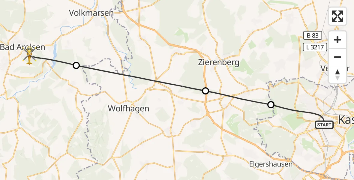 Flugroute Rettungshubschrauber Kassel - Bad Arolsen, 06 April 2026, 06:51