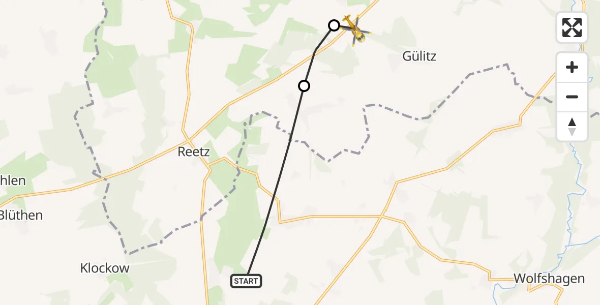 Routekaart van de vlucht: Rettungshubschrauber nach Pirow, L 13