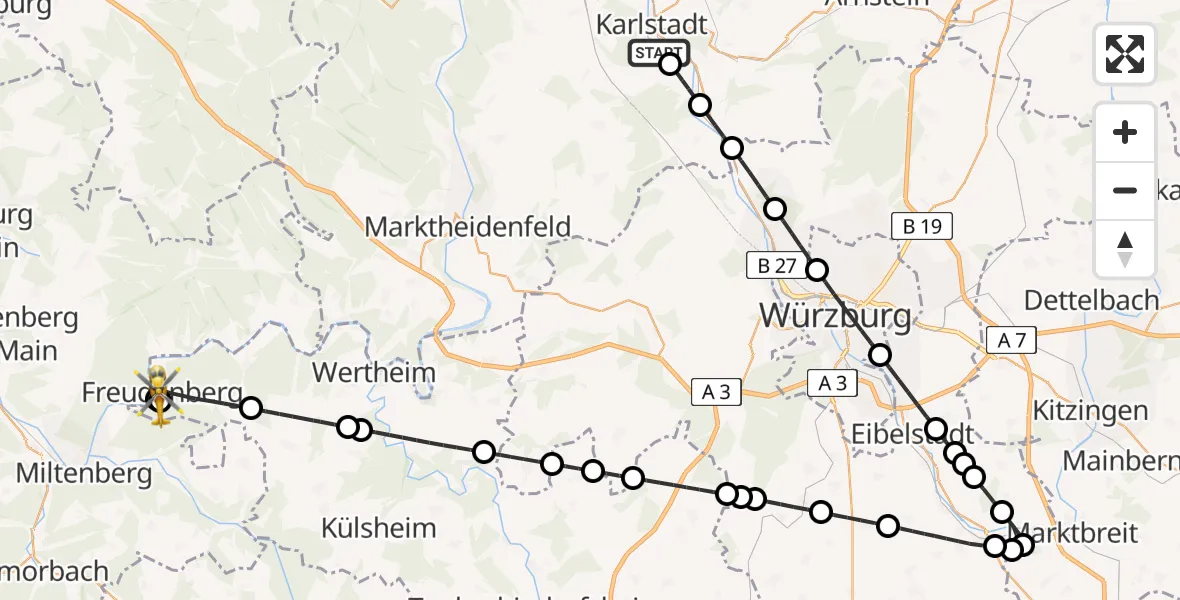Flugroute Rettungshubschrauber Karlstadt - Freudenberg, 06 April 2026, 07:35