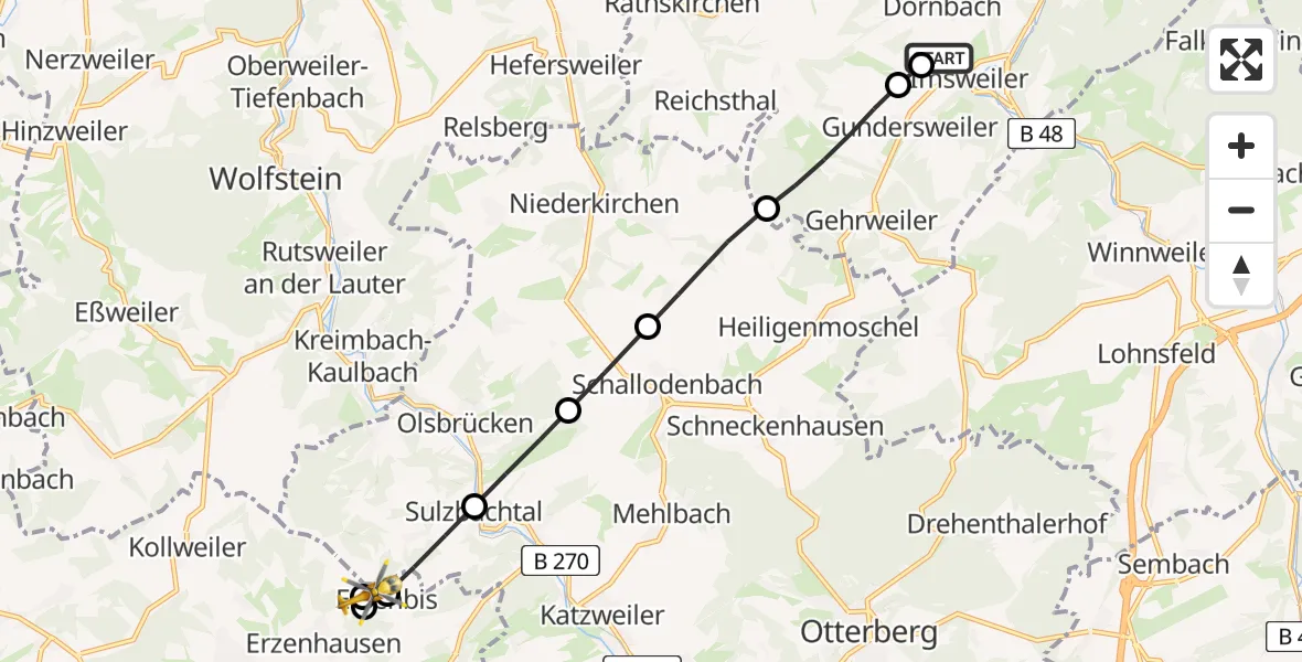 Flugroute Rettungshubschrauber Imsweiler UL - Eulenbis, 06 April 2026, 07:42