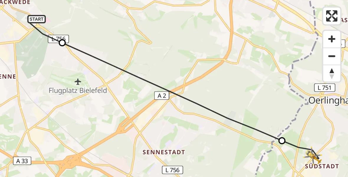 Flugroute Rettungshubschrauber Luftrettungszentrum Bielefeld - Oerlinghausen, 06 April 2026, 07:42