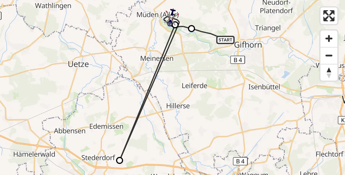Flugroute Polizeihubschrauber Gifhorn - Müden (Aller), 06 April 2026, 07:51