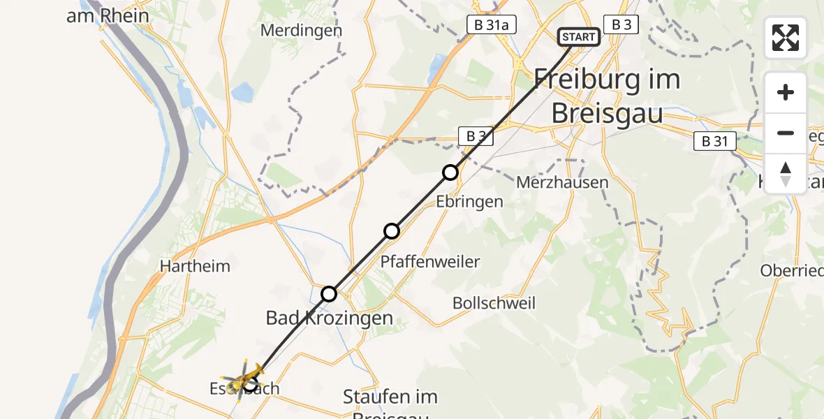 Flugroute Rettungshubschrauber Freiburg im Breisgau - Eschbach, 06 April 2026, 07:54