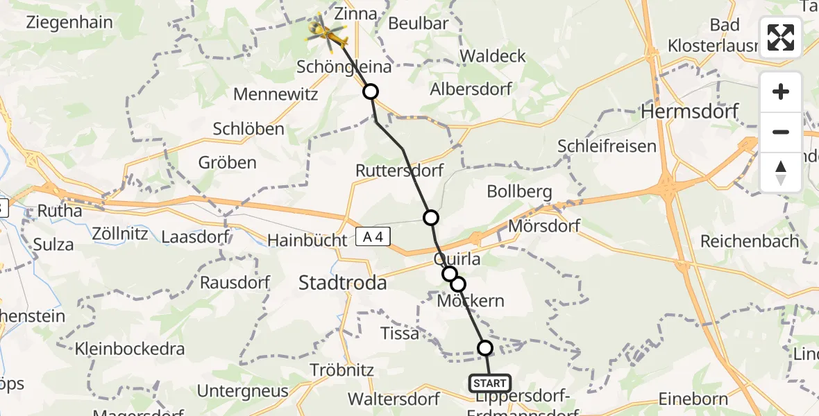 Flugroute Rettungshubschrauber Lippersdorf-Erdmannsdorf - Schöngleina, 06 April 2026, 07:55