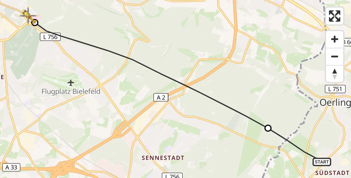 Flugroute Rettungshubschrauber Oerlinghausen - Luftrettungszentrum Bielefeld, 06 April 2026, 08:03