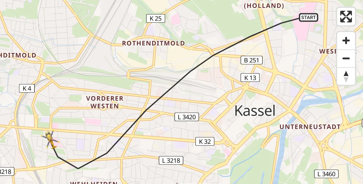 Flugroute Rettungshubschrauber Kassel - Kassel, 06 April 2026, 08:16