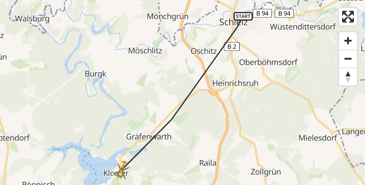 Flugroute Rettungshubschrauber Schleiz - Saalburg-Ebersdorf, 06 April 2026, 08:16