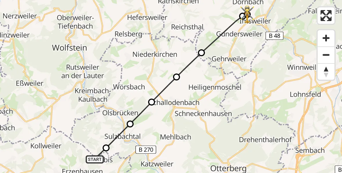 Flugroute Rettungshubschrauber Eulenbis - Imsweiler UL, 06 April 2026, 08:19