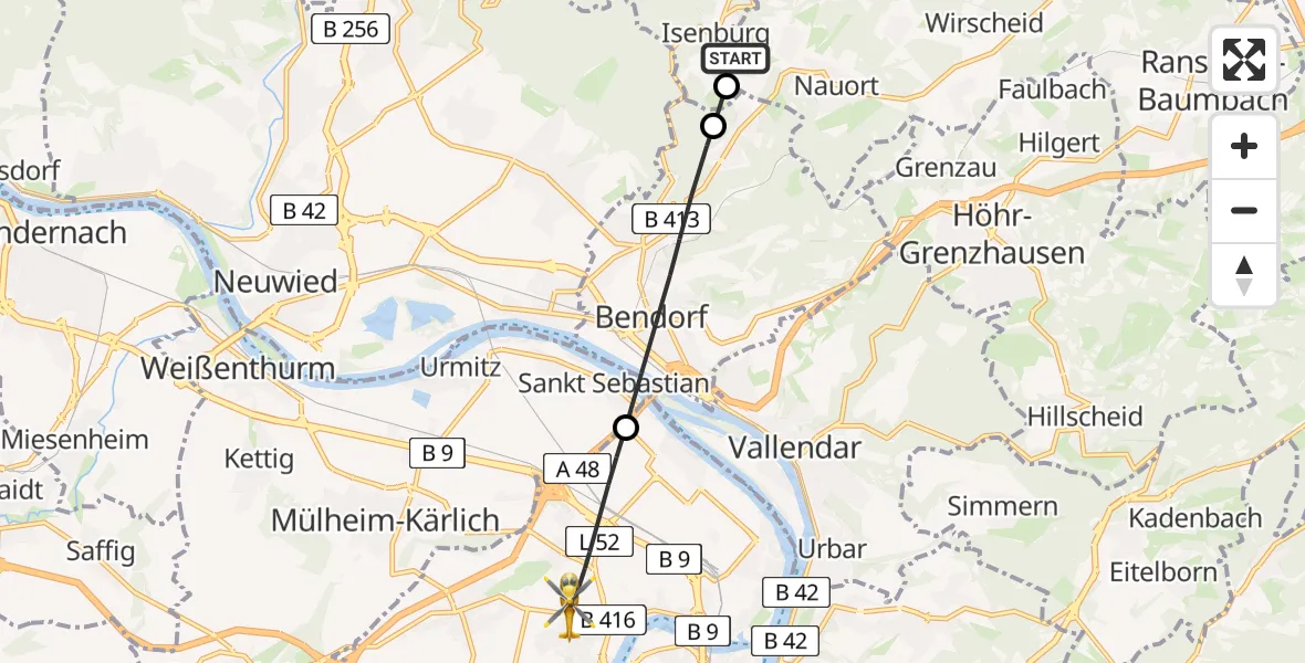 Flugroute Rettungshubschrauber Caan - Koblenz, 06 April 2026, 08:24