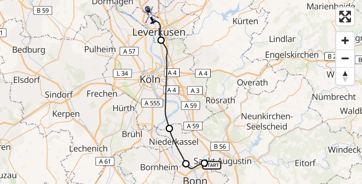 Flugroute Polizeihubschrauber Sankt Augustin - Leverkusen, 06 April 2026, 08:25