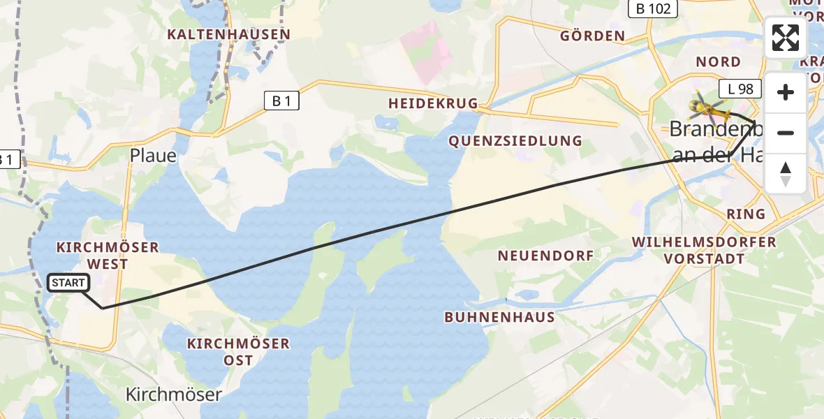 Flugroute Rettungshubschrauber Brandenburg an der Havel - Brandenburg an der Havel, 06 April 2026, 08:33