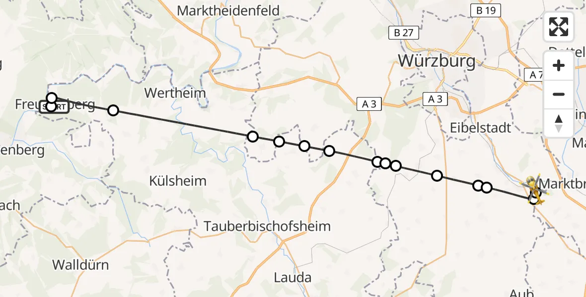 Flugroute Rettungshubschrauber Freudenberg - Ochsenfurt Hospital, 06 April 2026, 08:34