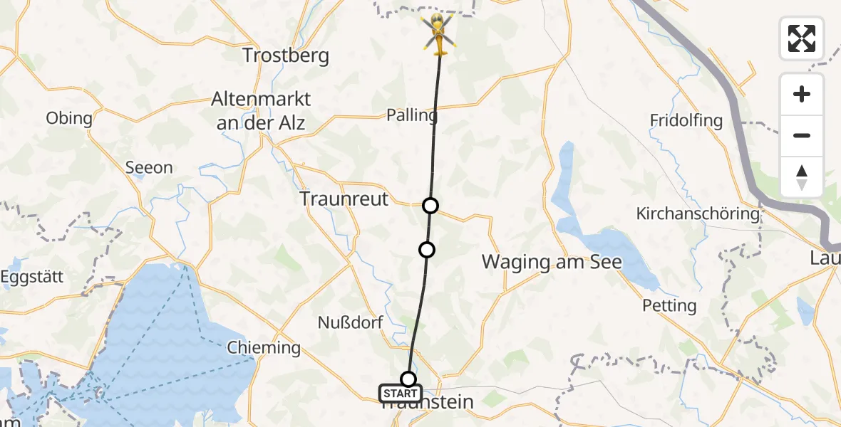 Flugroute Rettungshubschrauber Traunstein Hospital - Palling, 06 April 2026, 08:42