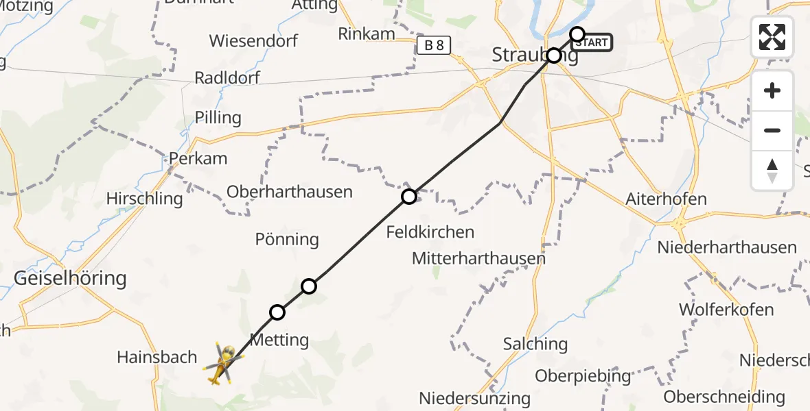 Flugroute Rettungshubschrauber Sankt Elisabeth Hospital Straubing - Leiblfing, 06 April 2026, 08:45
