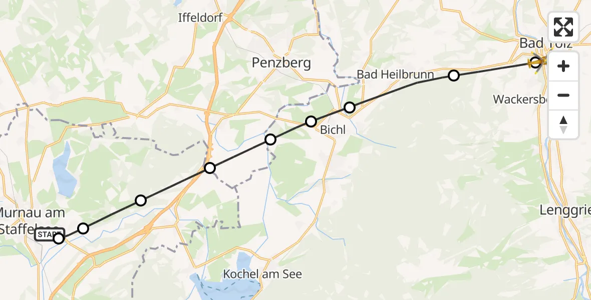 Flugroute Rettungshubschrauber Murnau Accident Hospital - Bad Tölz, 06 April 2026, 08:56