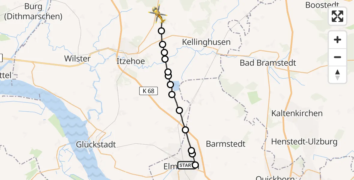 Flugroute Rettungshubschrauber Elmshorn - Hohenlockstedt, 06 April 2026, 09:08