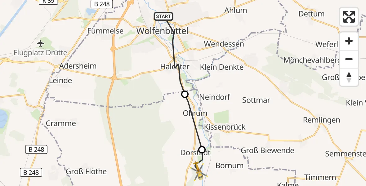 Flugroute Rettungshubschrauber Wolfenbüttel - Dorstadt, 06 April 2026, 09:11