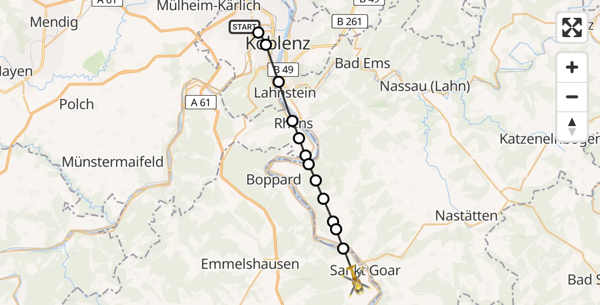 Flugroute Rettungshubschrauber Koblenz - Sankt Goar, 06 April 2026, 09:21