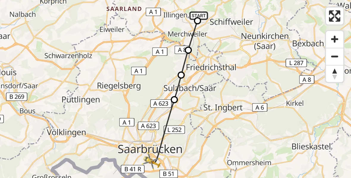 Flugroute Rettungshubschrauber Illingen - Saarbrücken, 06 April 2026, 09:29