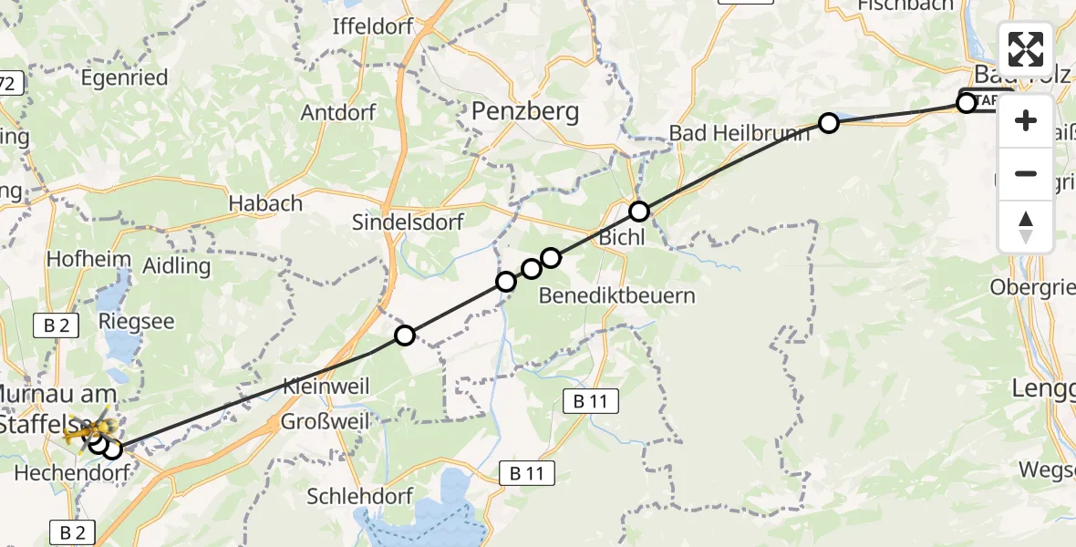 Flugroute Rettungshubschrauber Asklepios Clinic Bad Tölz - Murnau Accident Hospital, 06 April 2026, 09:33