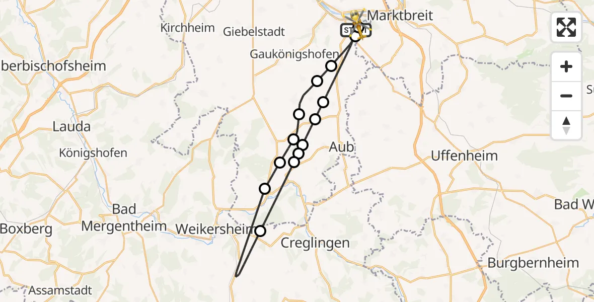 Flugroute Rettungshubschrauber Ochsenfurt - Ochsenfurt Hospital, 06 April 2026, 09:38