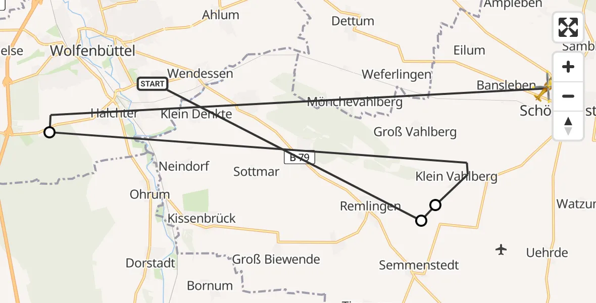 Flugroute Rettungshubschrauber Wolfenbüttel - Schöppenstedt, 06 April 2026, 09:48