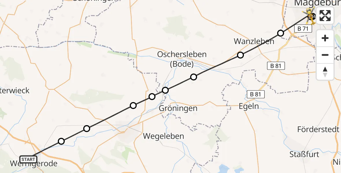 Flugroute Rettungshubschrauber Wernigerode - Magdeburg, 06 April 2026, 10:01
