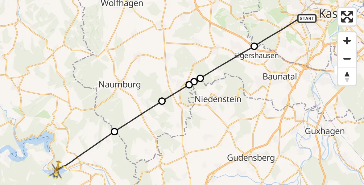 Flugroute Rettungshubschrauber Kassel - Edertal, 06 April 2026, 10:06