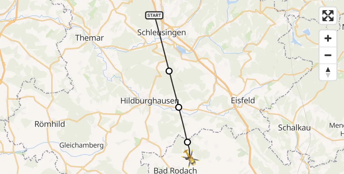 Flugroute Rettungshubschrauber Schleusingen - Bad Rodach, 06 April 2026, 10:31