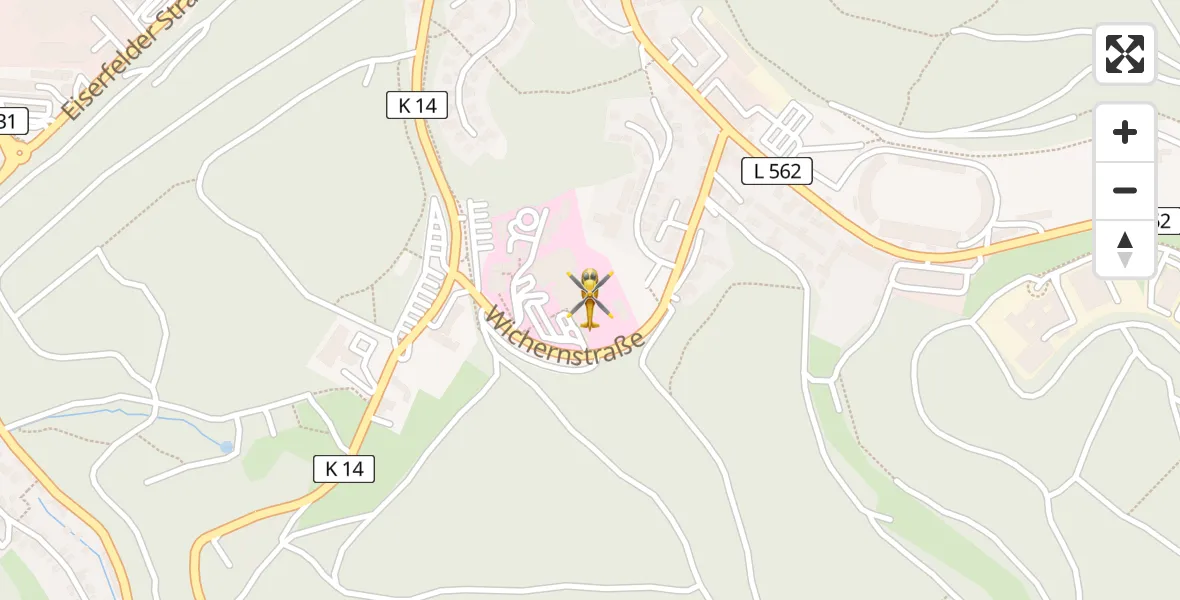 Flugroute Rettungshubschrauber Evangelisches Jung-Stilling Hospital - Evangelisches Jung-Stilling Hospital, 06 April 2026, 10:36