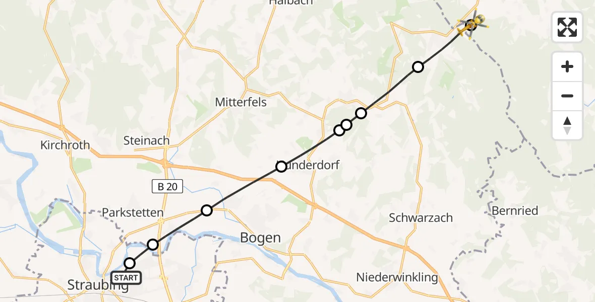 Flugroute Rettungshubschrauber Sankt Elisabeth Hospital Straubing - Kollnburg, 06 April 2026, 10:41