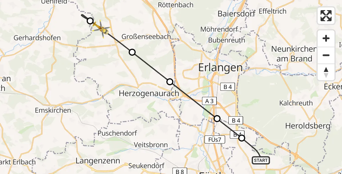 Flugroute Rettungshubschrauber Flughafen Nuremberg - Weisendorf, 06 April 2026, 10:45