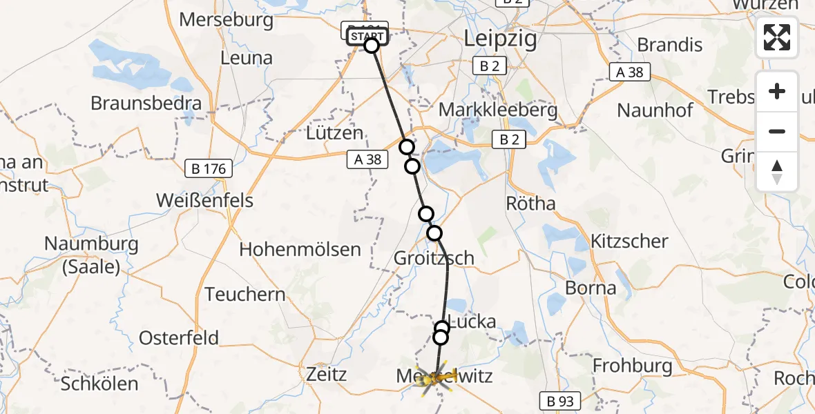 Flugroute Rettungshubschrauber Leuna - Meuselwitz, 06 April 2026, 10:48