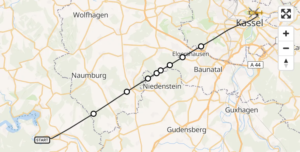Flugroute Rettungshubschrauber Edertal - Kassel, 06 April 2026, 10:49