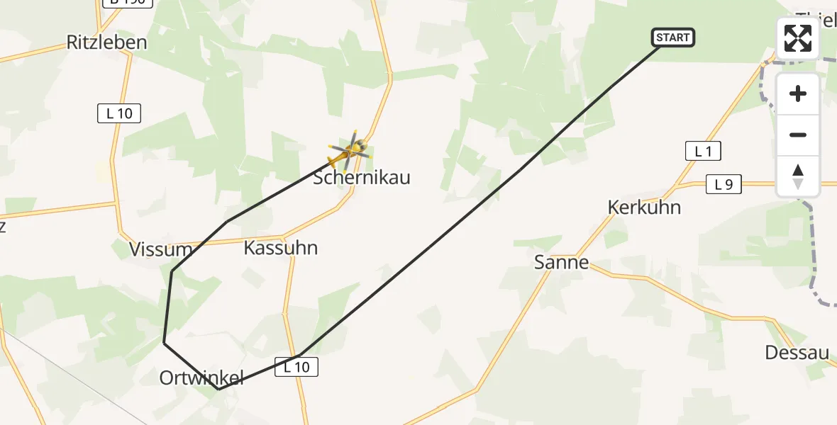 Routekaart van de vlucht: Rettungshubschrauber nach Arendsee (Altmark), Schernikau