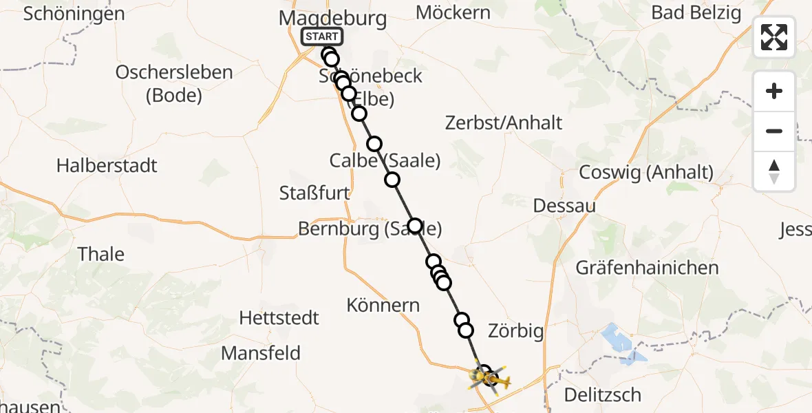 Flugroute Rettungshubschrauber Magdeburg - Halle-Oppin Flugplatz, 06 April 2026, 11:06