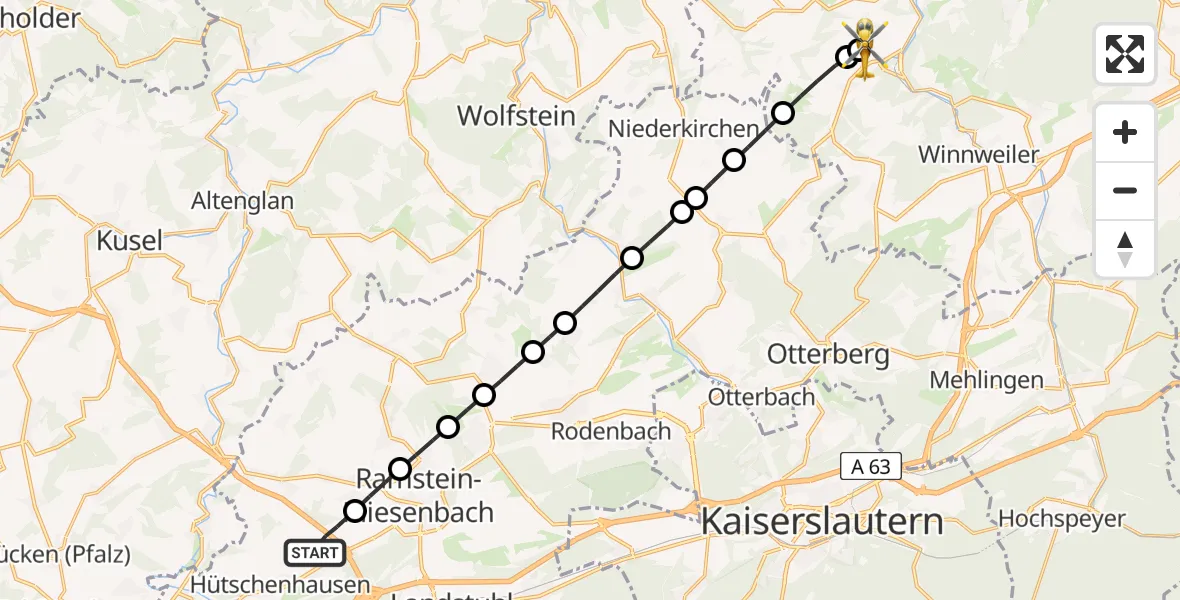 Flugroute Rettungshubschrauber Hütschenhausen - Imsweiler UL, 06 April 2026, 11:08