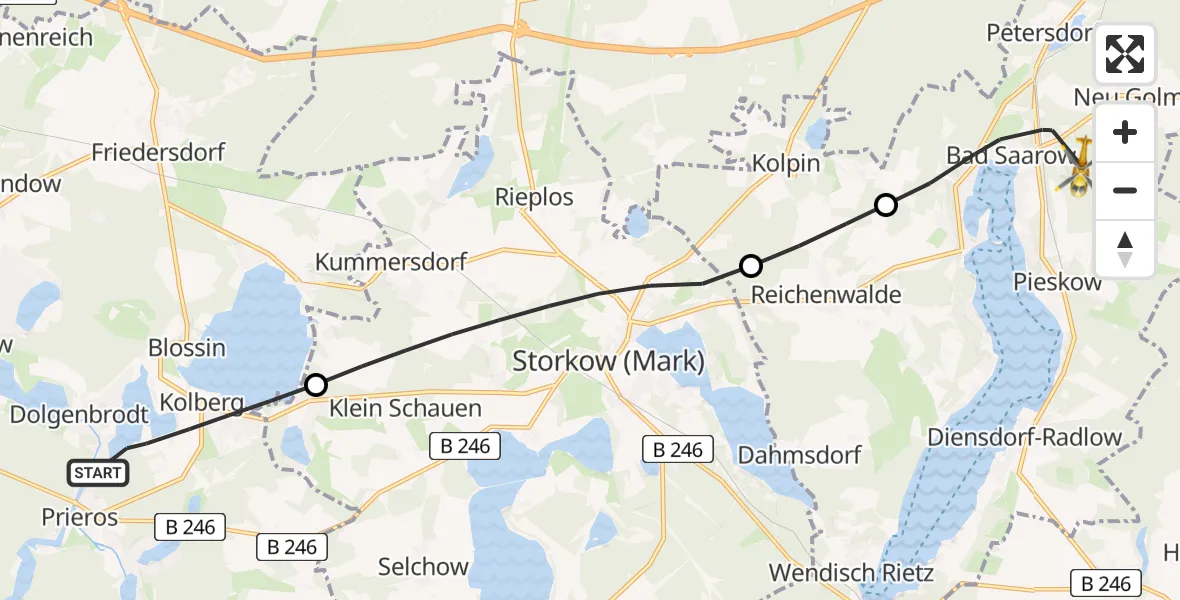Flugroute Rettungshubschrauber Heidesee - Bad Saarow, 06 April 2026, 11:10