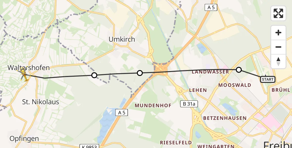 Flugroute Rettungshubschrauber Freiburg im Breisgau Flugplatz - Freiburg im Breisgau, 06 April 2026, 11:12