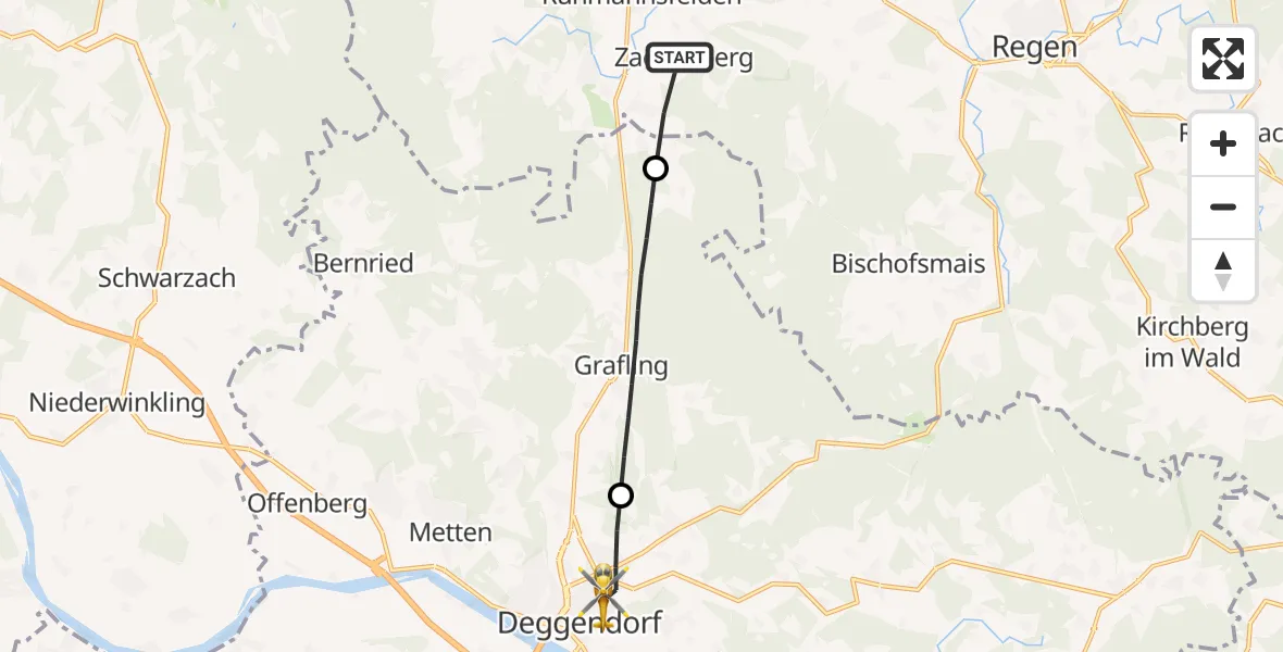 Flugroute Rettungshubschrauber Zachenberg - Deggendorf, 06 April 2026, 11:13