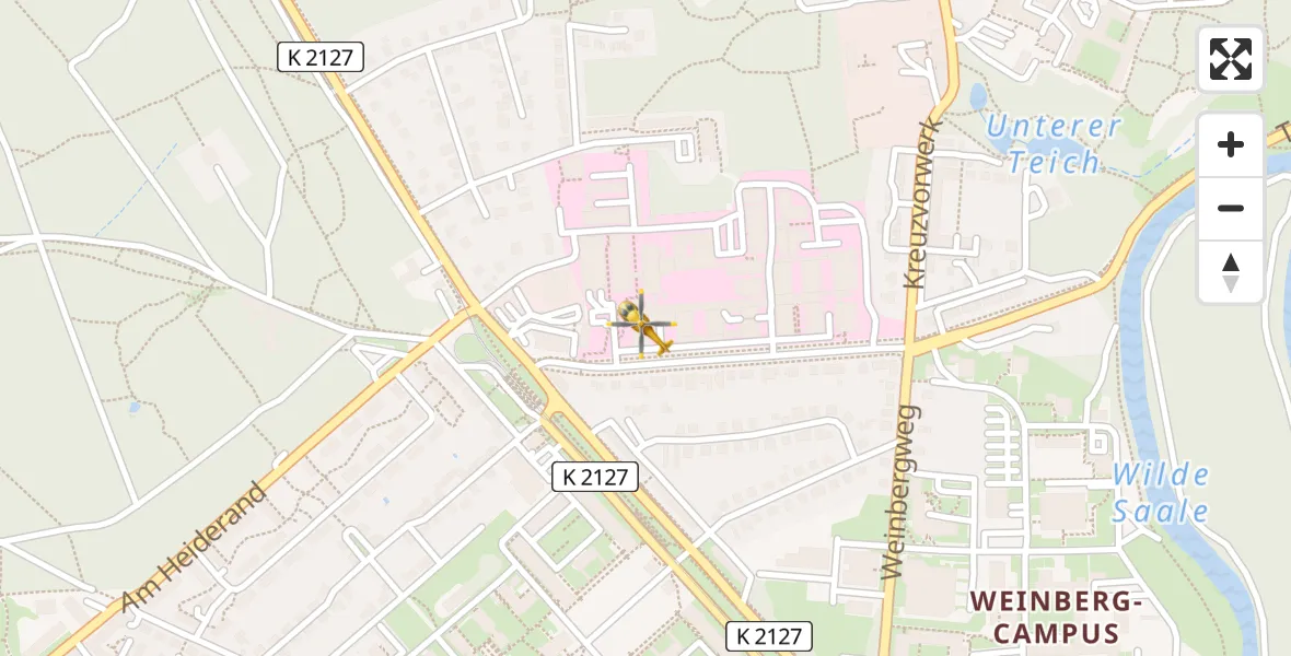 Flugroute Rettungshubschrauber Halle (Saale) University Hospital - Halle (Saale) University Hospital, 06 April 2026, 11:17