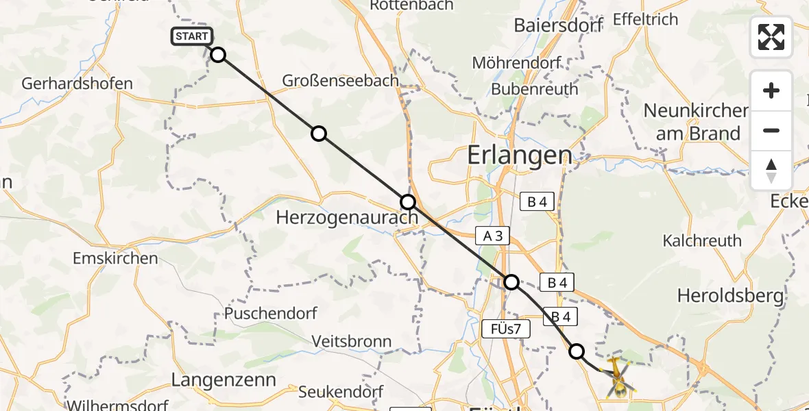 Flugroute Rettungshubschrauber Uehlfeld - Flughafen Nuremberg, 06 April 2026, 11:22